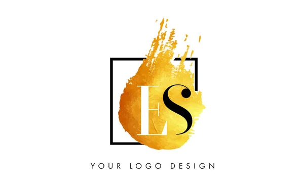 Logotipo de letra de oro LS Pincel pintado Textura Trazos . — Vector de stock