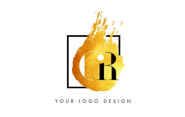 CR goud brief Logo geschilderd textuur penseelstreken. — Stockvector