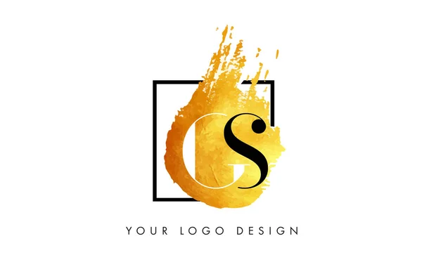 GS oro carta logotipo pintado cepillo textura trazos . — Vector de stock