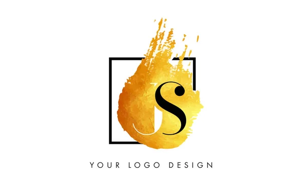 JS goud brief Logo geschilderd textuur penseelstreken. — Stockvector