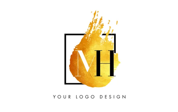 MH guld brev logotyp målade penseldrag textur. — Stock vektor