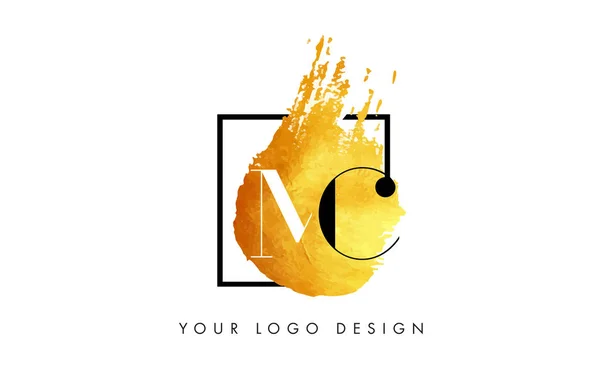 MC Gold Letter Logo Painted Brush Texture Strokes. — Stock Vector