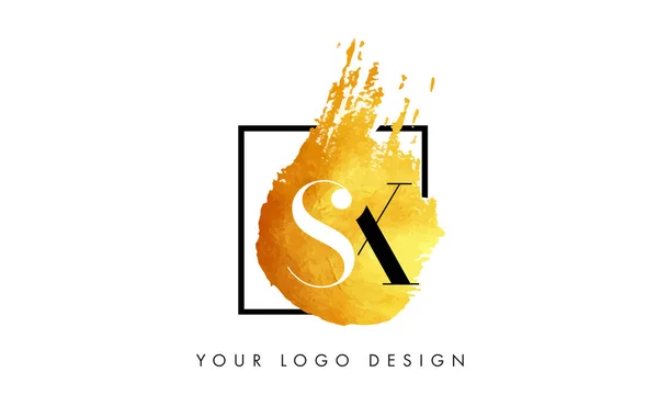 SX Gold brief Logo geschilderd textuur penseelstreken. — Stockvector