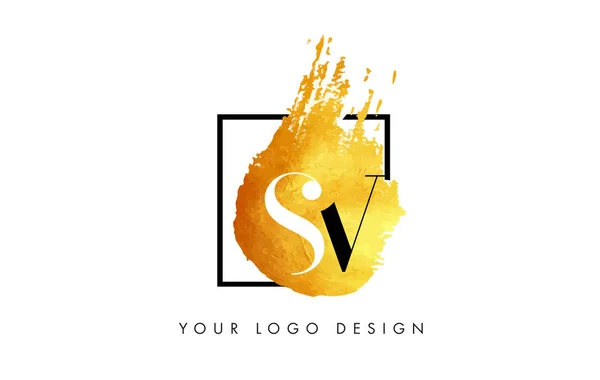 SV Gold Letter Logo Verniciato Pennello Texture Strokes . — Vettoriale Stock