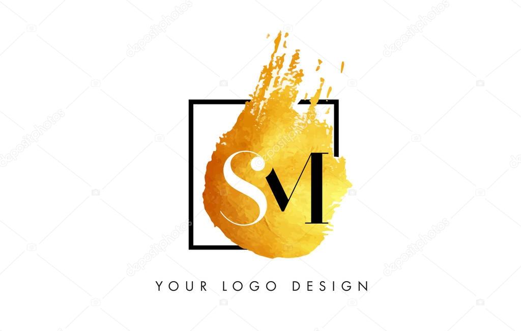 SM Gold Letter Logo Painted Brush Texture Strokes.