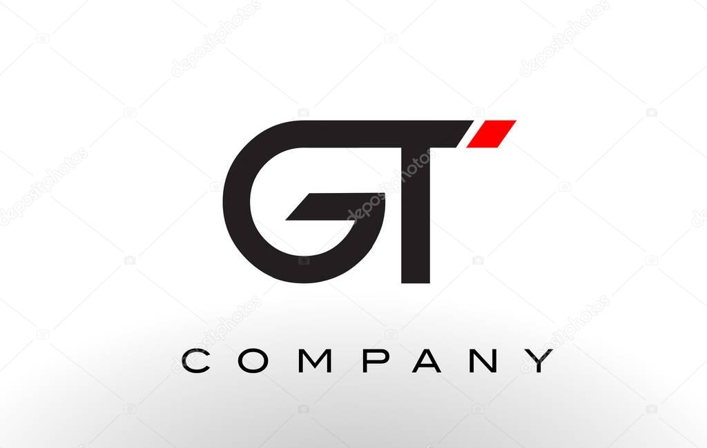 GT Logo.  Letter Design Vector with Red and Black Colors.