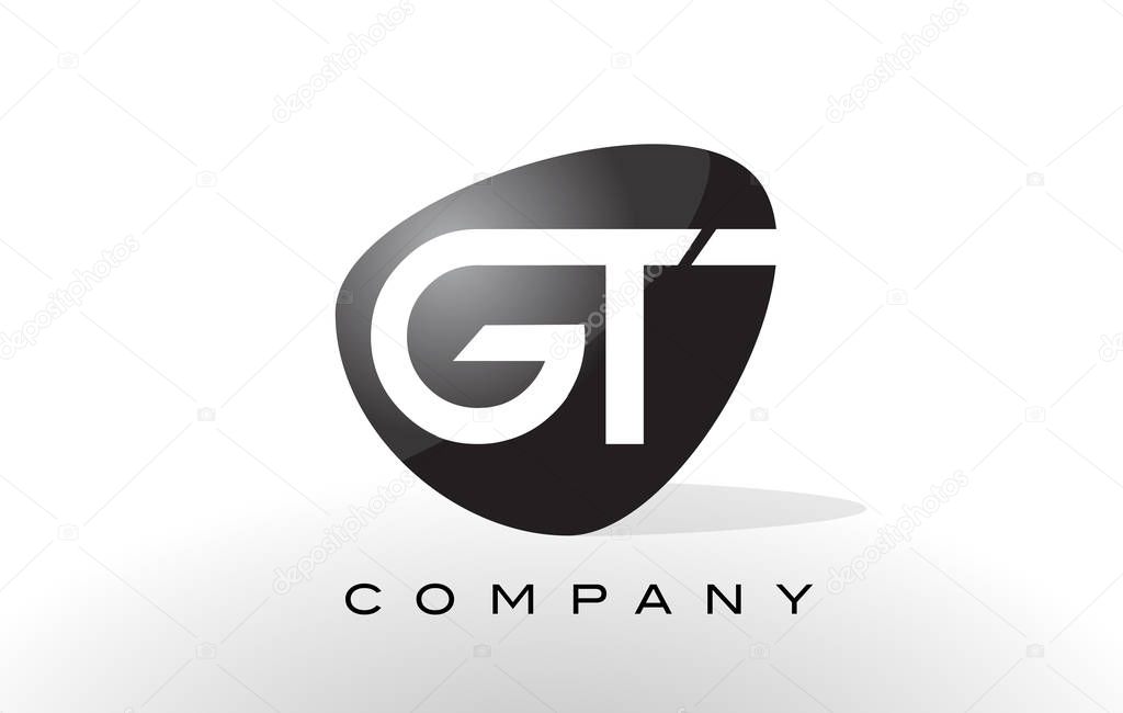 GT Logo. Letter Design Vector with Oval Shape and Black Colors.