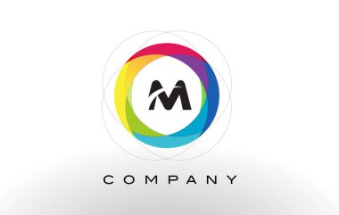 M harfi logosu ile gökkuşağı daire çizmek.