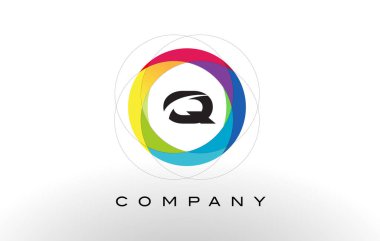 Q gökkuşağı daire tasarım logolu harfi.