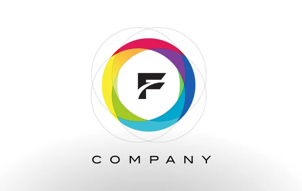 F písmeno Logo s duhový kruh Design. — Stockový vektor