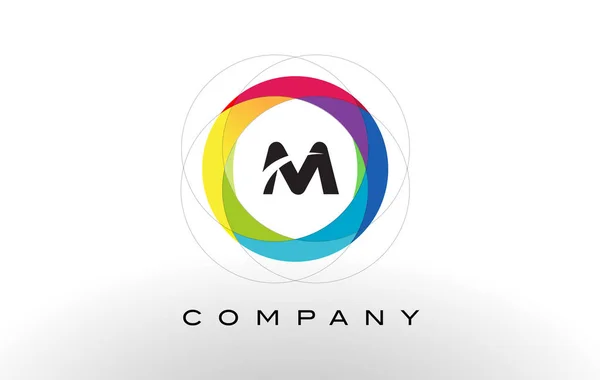 M Letter Logo with Rainbow Circle Design. — Stock Vector