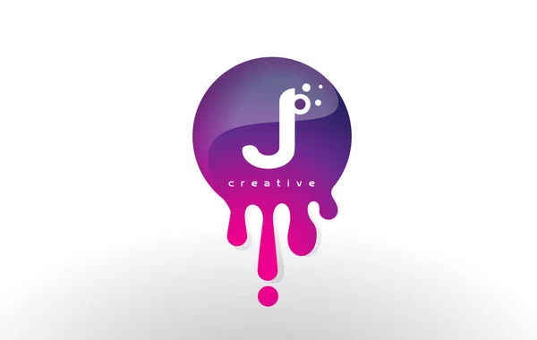 J Lettre Splash Logo. Pois violets et bulles Lettre Design — Image vectorielle