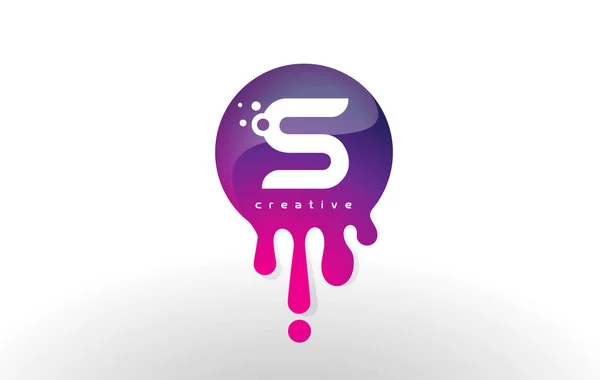 S Letter Splash Logo. Purple Dots and Bubbles Letter Design — Stock Vector