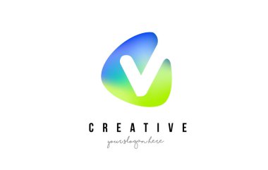 V harfi Logo tasarımı ile Oval yeşil mavi şekil.