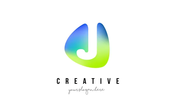 J lettre logo design avec ovale vert forme bleue . — Image vectorielle