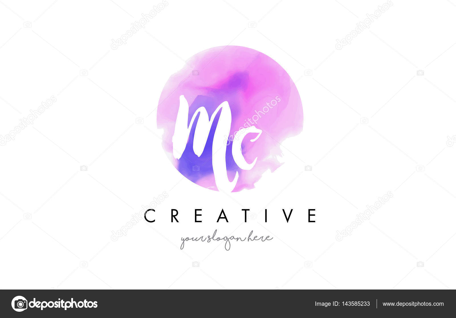 MC Watercolor Letter Logo Design with Purple Brush Stroke. Stock ...