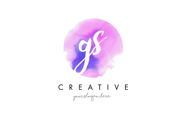 GS aquarel brief Logo ontwerp met paarse penseelstreek. — Stockvector