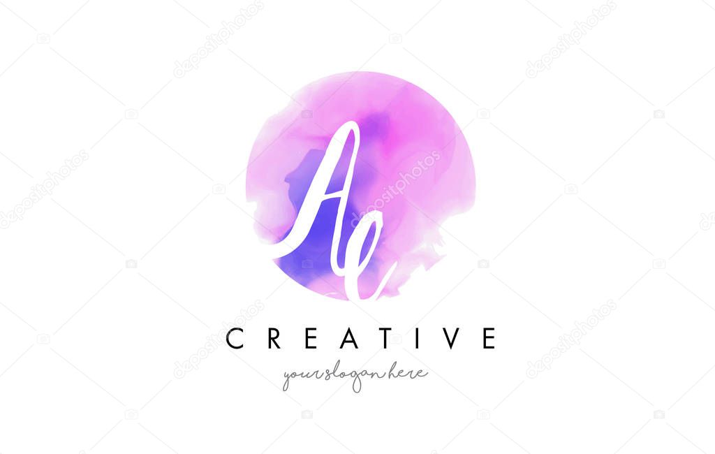 AE Watercolor Letter Logo Design with Purple Rounded Aquarella Brush Stroke.