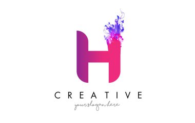 H harfi Logo tasarımı ile mürekkep bulut akan doku.