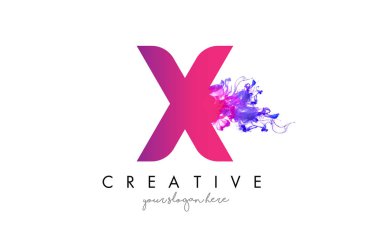 X harfi Logo tasarımı ile mürekkep bulut akan doku.