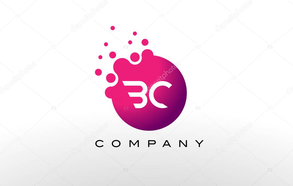 BC Letter Dots Logo Design with Creative Trendy Bubbles and Purple Magenta Colors.