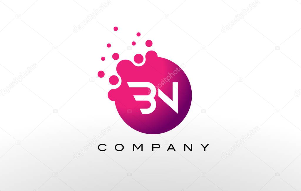 BN Letter Dots Logo Design with Creative Trendy Bubbles and Purple Magenta Colors.