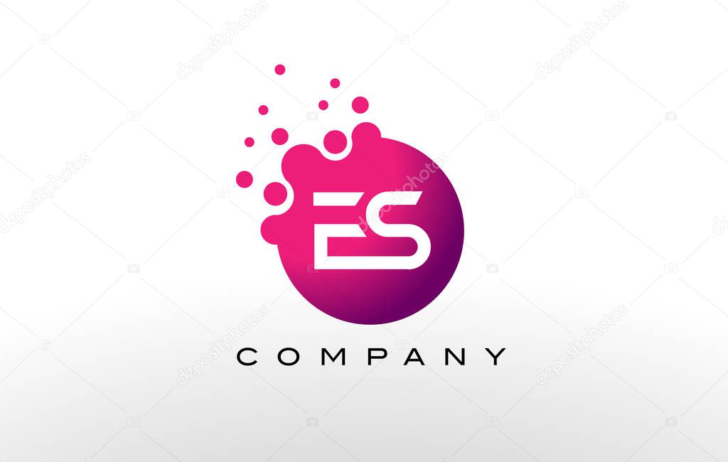 ES Letter Dots Logo Design with Creative Trendy Bubbles and Purple Magenta Colors.