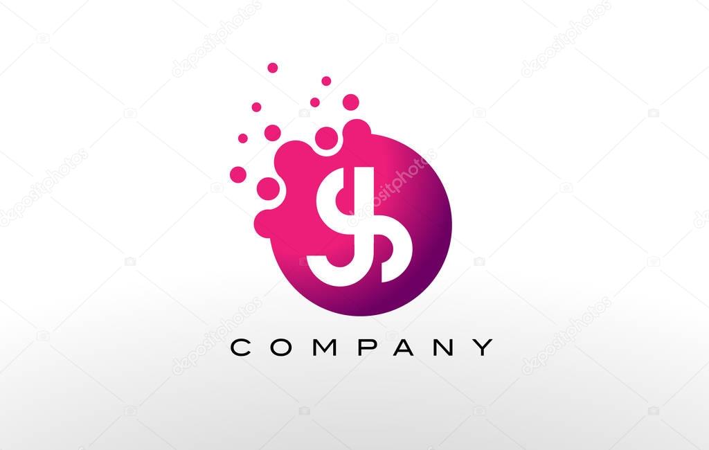JS Letter Dots Logo Design with Creative Trendy Bubbles and Purple Magenta Colors.