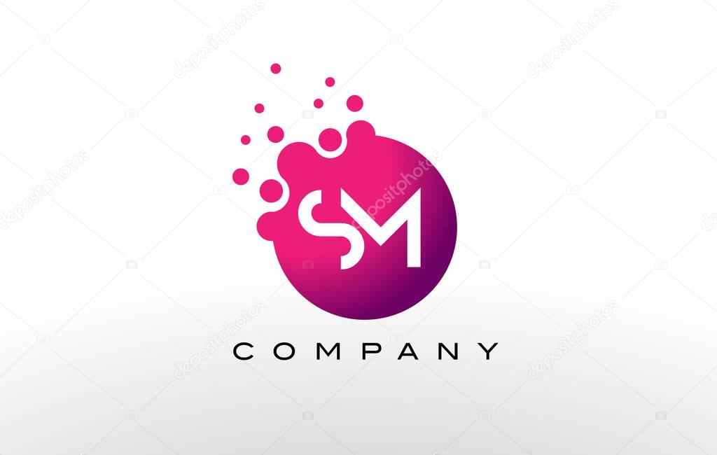 SM Letter Dots Logo Design with Creative Trendy Bubbles and Purple Magenta Colors.