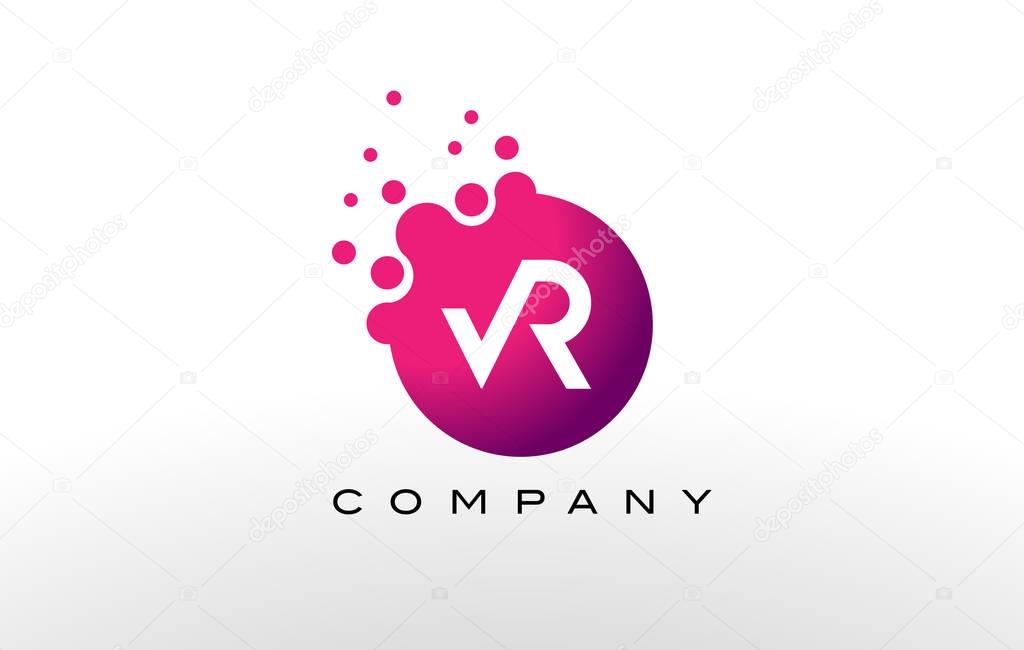 VR Letter Dots Logo Design with Creative Trendy Bubbles and Purple Magenta Colors.