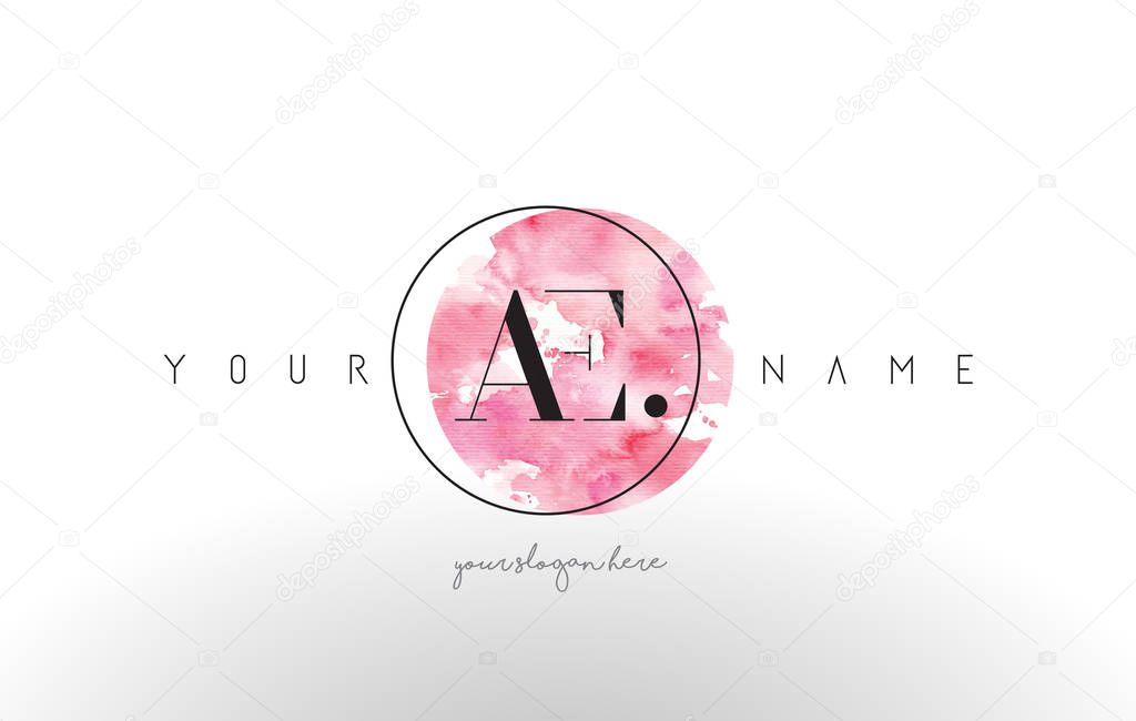 AE Watercolor Letter Logo Design with Circular Pink Brush Stroke.