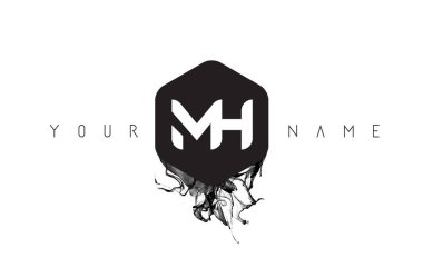 Siyah mürekkep Spill ile MH mektup Logo Tasarım