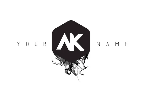 AK Letter Logo Design con fuoriuscita di inchiostro nero — Vettoriale Stock