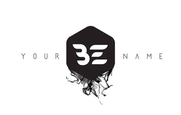 BE Lettre Logo Design avec déversement d'encre noire — Image vectorielle