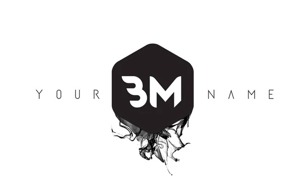 BM Lettre Logo Design avec déversement d'encre noire — Image vectorielle