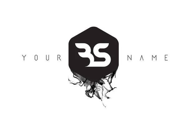 BS Letter Logo Design avec déversement d'encre noire — Image vectorielle
