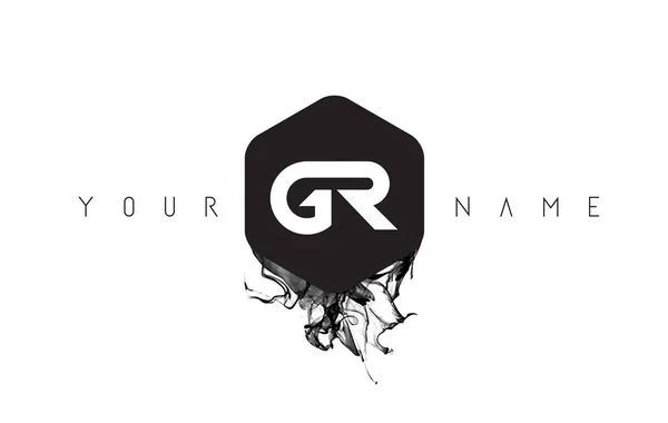 GR Letter Logo Design con fuoriuscita di inchiostro nero — Vettoriale Stock