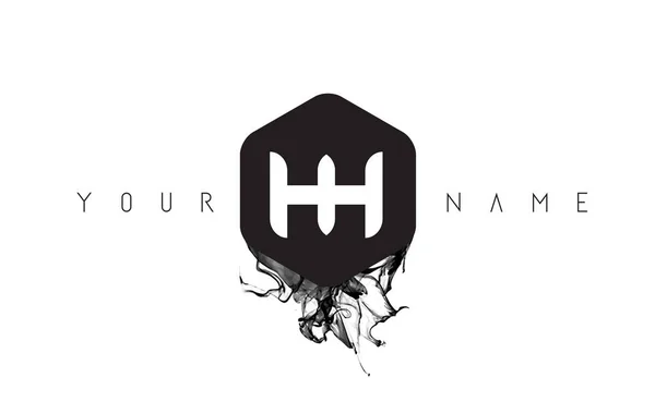 HH Lettre Logo Design avec déversement d'encre noire — Image vectorielle