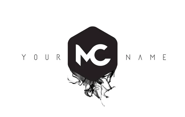 MC Letter Logo Design with Black Ink Spill — Stock Vector
