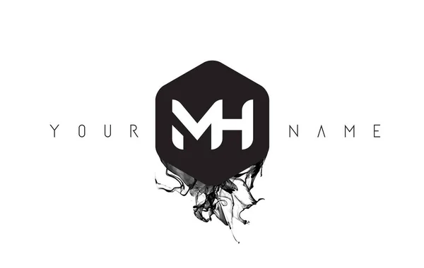 Conception de logo de lettre de MH avec le déversement d'encre noire — Image vectorielle