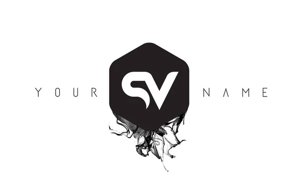 SV Lettre Logo Design avec déversement d'encre noire — Image vectorielle
