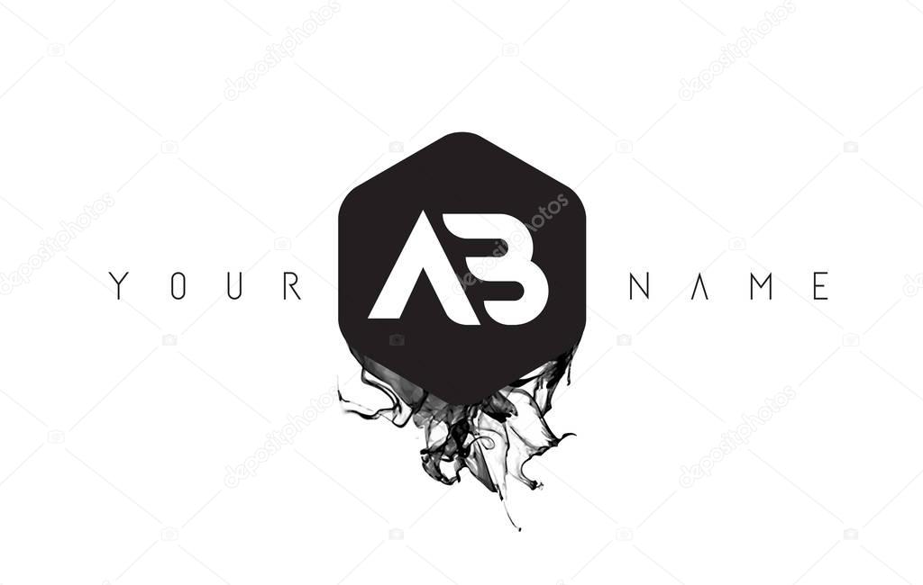 AB Letter Logo Design with Black Ink Spill