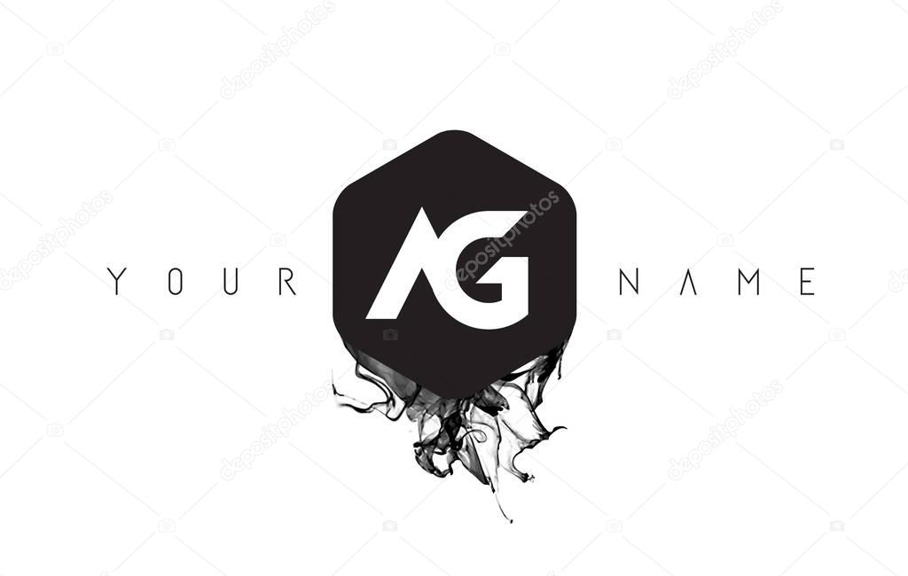 AG Black Ink Letter Logo Design with Rounded Hexagon Vector.
