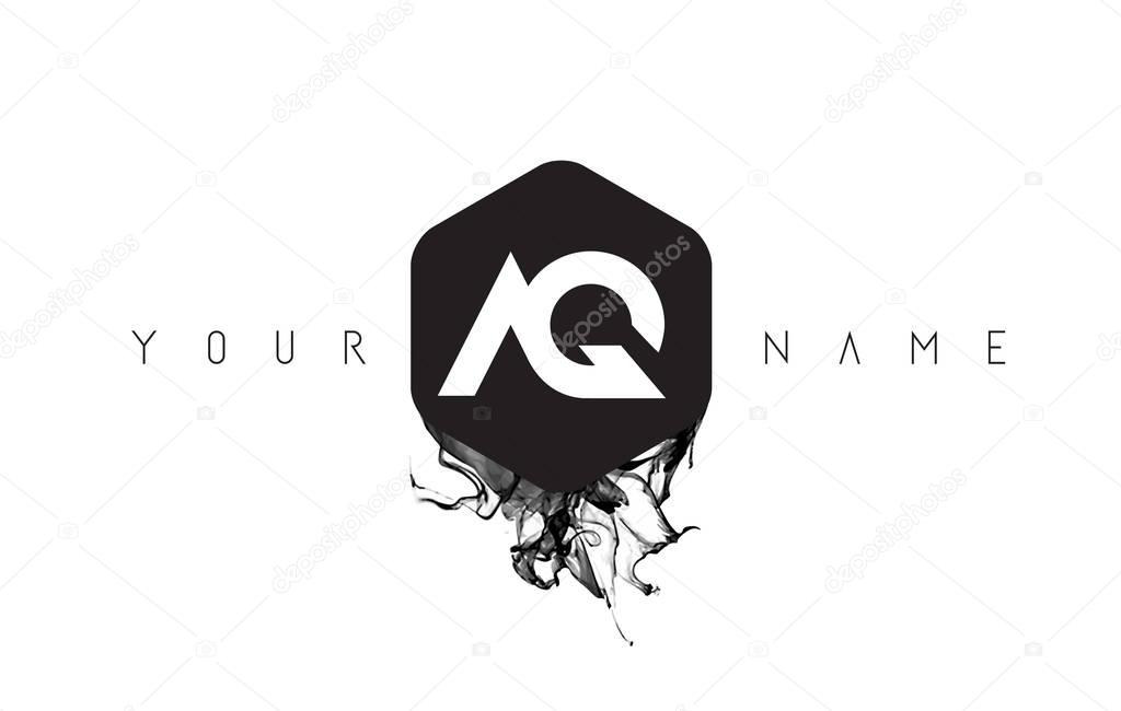 AQ Black Ink Letter Logo Design with Rounded Hexagon Vector.