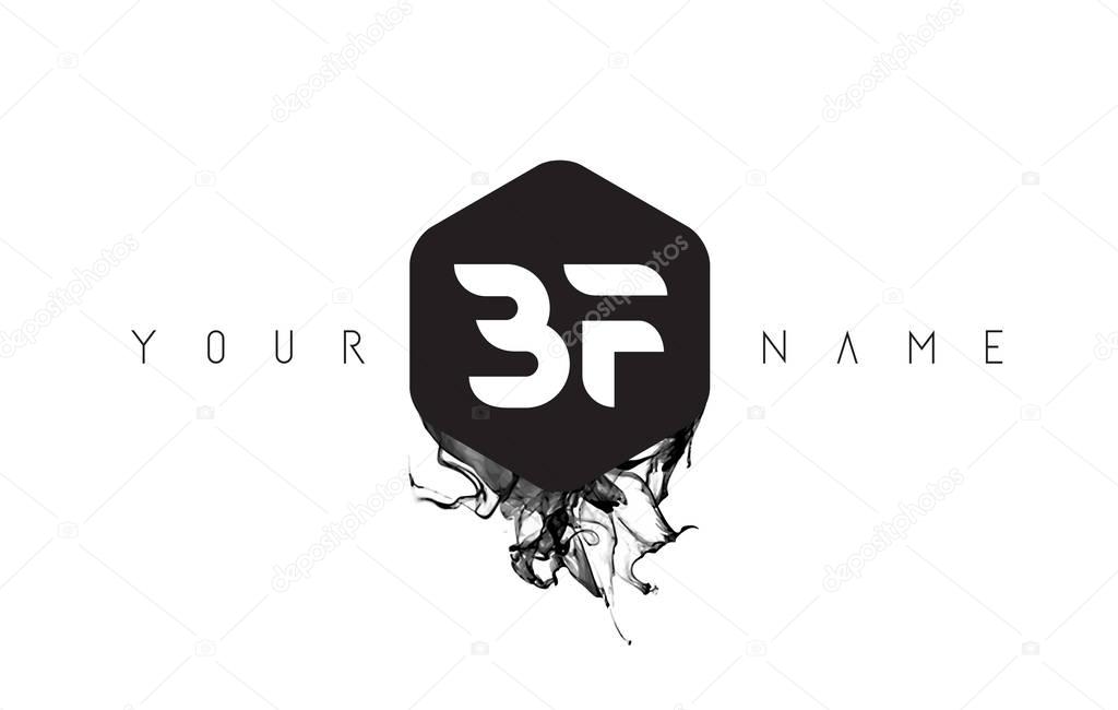 BF Black Ink Letter Logo Design with Rounded Hexagon Vector.
