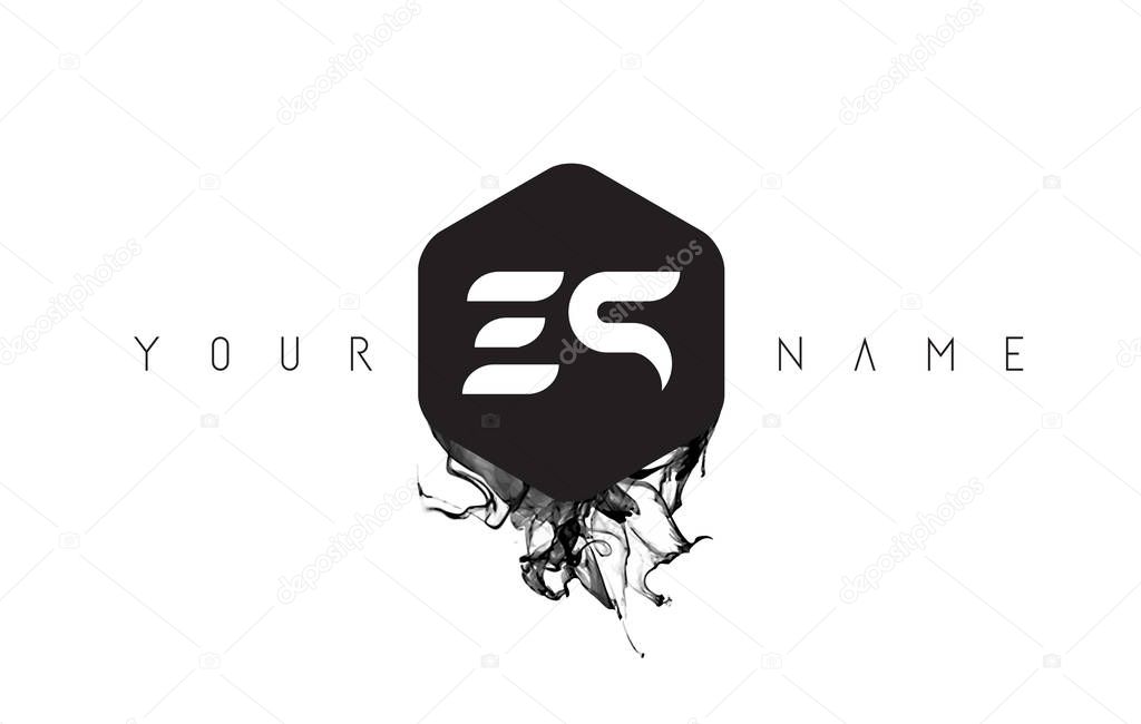 ES Black Ink Letter Logo Design with Rounded Hexagon Vector.