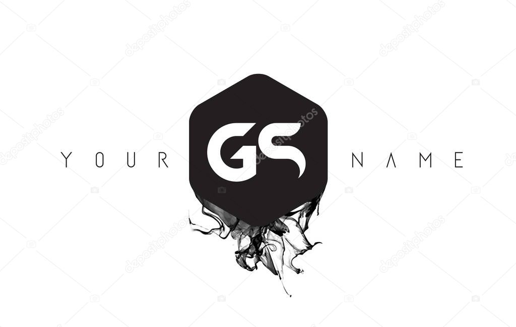 GS Black Ink Letter Logo Design with Rounded Hexagon Vector.