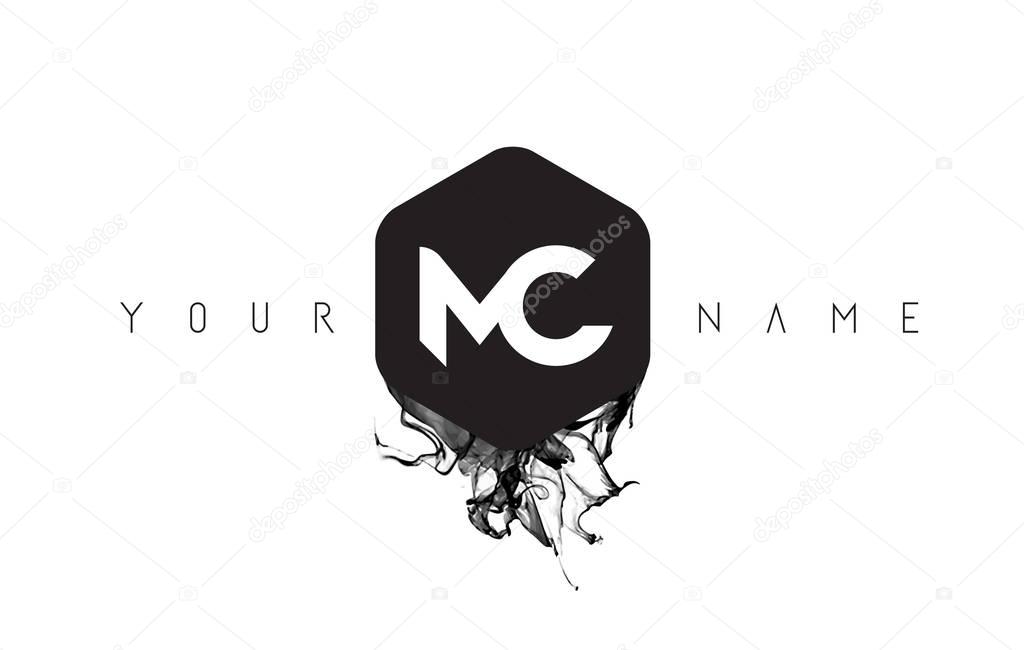 MC Black Ink Letter Logo Design with Rounded Hexagon Vector.
