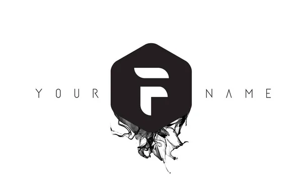 F Lettre Logo Design avec déversement d'encre noire — Image vectorielle