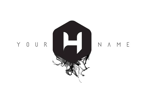 H Carta Logo Design com derramamento de tinta preta — Vetor de Stock